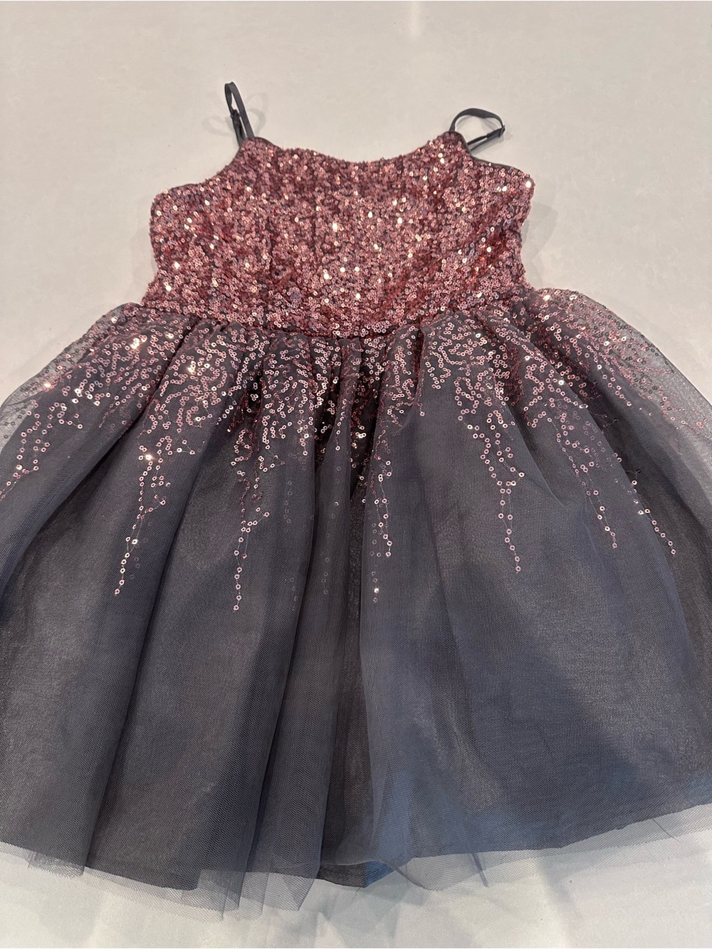 Zunie Rose Gold Sequin Dress with Charcoal Tulle